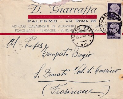 12532-LIEUTENANCY, ENVELOPE FROM PALERMO TO S. DONATO VAL DI COMINO, PAIR 1 L., 1945
