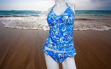 NWT GOTTEX GTX Blue Geometric TANKINI 2 piece BATHING SUIT SWIMSUIT SET size - 6
