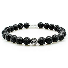 Lava 925 Sterling Silver Bracelet Bracelet Beaded Bracelet Zircon Ball Black 8mm
