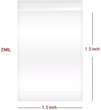 Lot of (1.5”X1.5”) 2 Mil Clear Poly Bags, Resealable Lock Seal Zipper