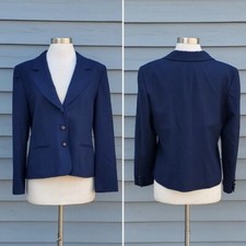 Vintage 80s Pendleton Retro Navy Blue Wool Preppy Acadamia 3 Button Blazer Md