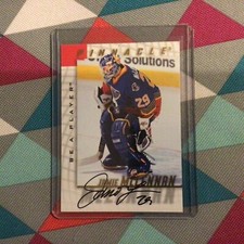1997-1998 Pinnacle e a Player on card Auto Jamie Mclennan #107 Blues Goalie