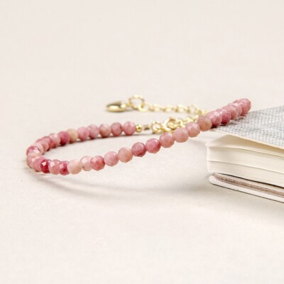 Natural Rhodonite Dainty Bracelet 3mm Pink Rhodonite Beads Healing Crystal Gifts