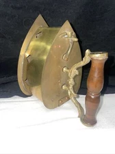 Old Vintage Brass Charcoal Box Iron with Wood Handle Paperweight Laundry Decor