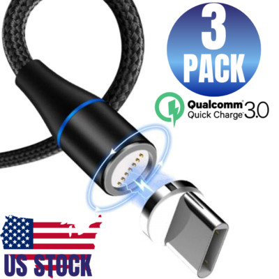 3 Pack 6 Ft 360° Magnetic 3A Fast USB Type C Charger Charging Cable For Samsung