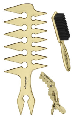 BaBylissPRO Gold Trio Mix - Fade Brush, Styling Comb &  2-Pack Hair Clips