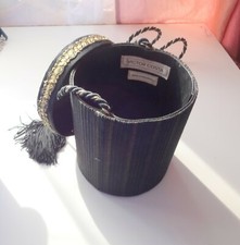 Vtg Victor Costa Black w Stripes Fabric Hippie Boho Hand Purse Handbags Bag Box
