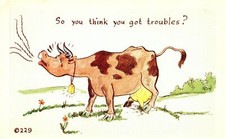 So You Think You've Got Troubles? Comic Cow Souvenir Card Vintage Postcard