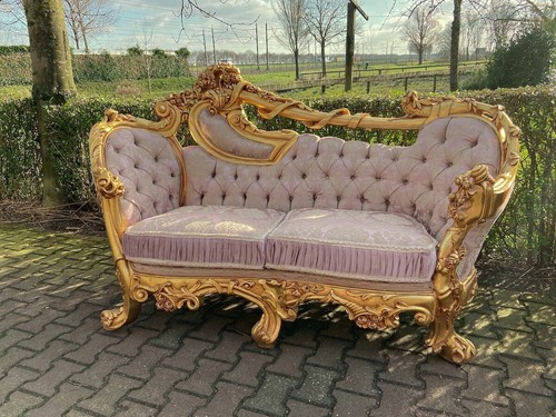 Sofa Couch Rococo Throne Gold Pink Damask Baroque Vintage Luxury Handcrafted - Picture 12 of 23