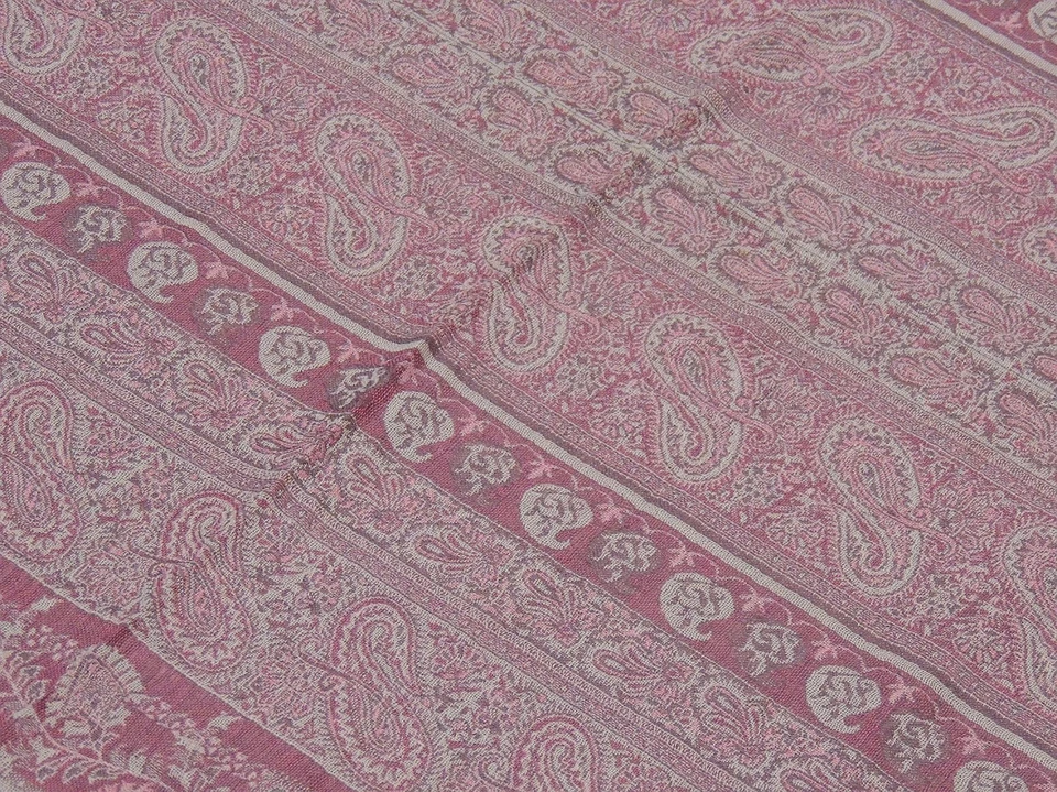 Pastel Pink Paisley Wool Table Overlay Woven Tablecloth Kashmir Topper 54"x60" - Image 3 of 4