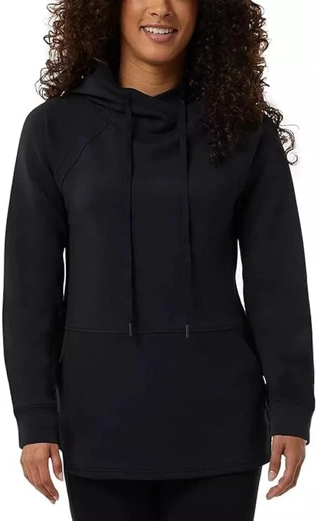 32 Degrees Women's Tech Hoodie Raglan Style Pullover, Black,Small