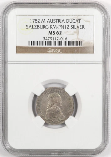 NGC MS62 1782-M Austria Ducat Salzberg Silver Pattern Coin
