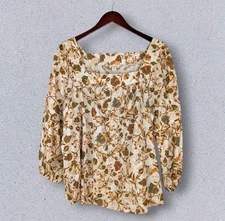 a.n.a A New Approach Top Womens 1X Brown Floral Square Neck Cotton