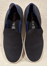 Rothy's Sneakers Womens US 8.5 Black White Blue Knit The Original Slip-On Shoes