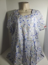 Dickies Frilled Collar Butterfly Print Purple Scrub Top Womens Sz 2XL Pockets