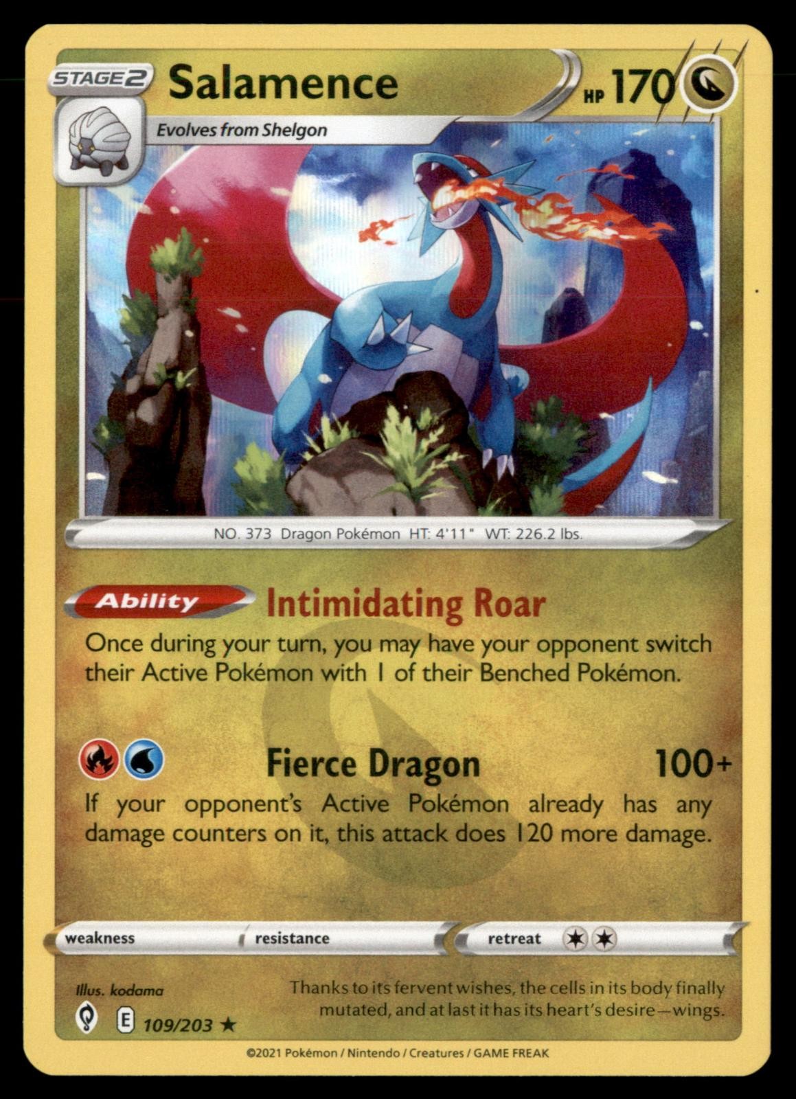 POKEMON SALAMENCE 109/203 HOLO RARE EVOLVING SKIES NM/M 2021