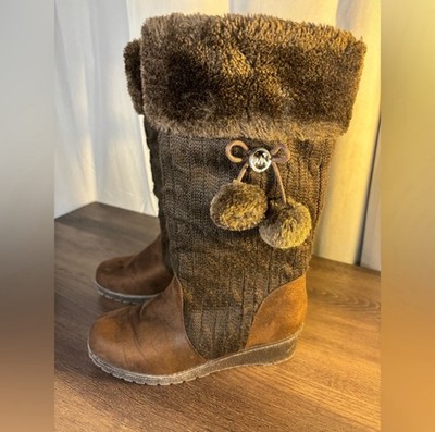 Micheal Kor Wedge Brown Women Sweater Fur Boot size 5 color brown