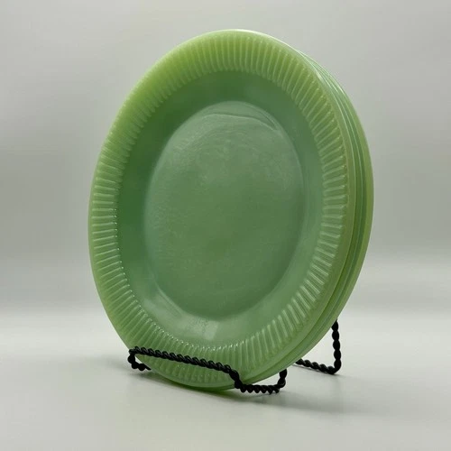 Set Of 4 1940s Fire King Jadeite Jane Ray Ribbed Salad Plates 7.75” No Chips