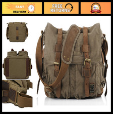 Vintage Military Style Leather Canvas Messenger Laptop Bag - Medium Size, Durabl