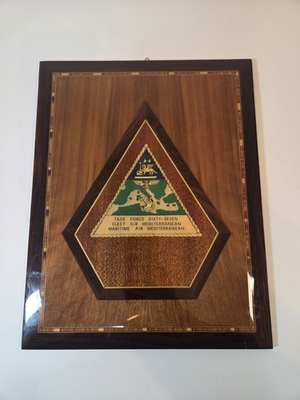 #ad ​Vtg US Navy Task Force 67 Fleet Air Mediterranean Wood Inlay Marquetry Plaque $65.00