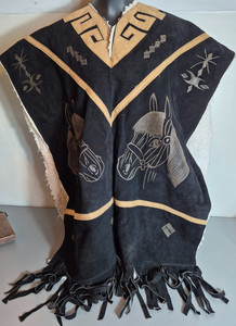 100% Leather Gaban Gaucho Poncho Horse Stamped Black Brown Mexico One Size