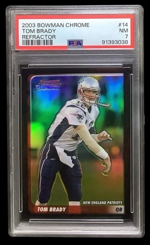 2003 bowman chrome #14 tom brady; base 83/500 refractor PSA 7  CENTERED, REGRADE