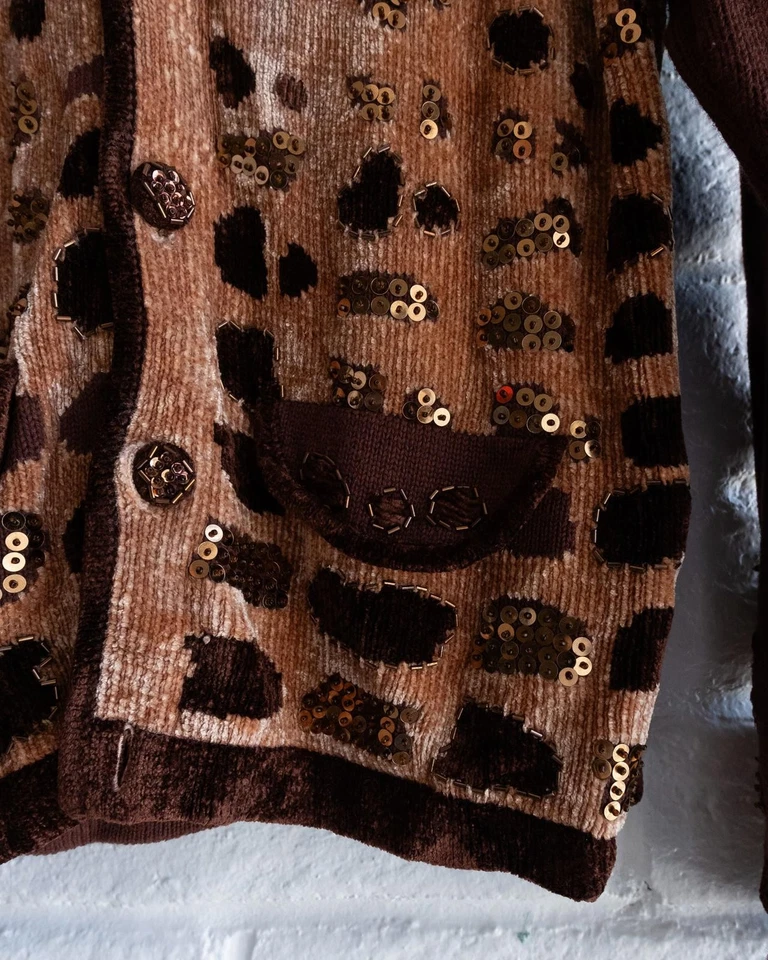 Suéter Vintage Berek Estampado Animal Y2K Botones Lentejuelas y Cuentas Para Mujer XL Foto 3 de 4
