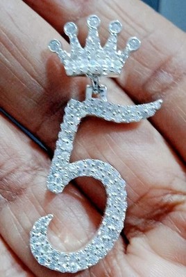 2Ct Round Cut Real Moissanite Custom Number Charm Pendant 14K White Gold Plated