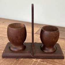2 Vintage Wooden Egg cups with Stand/Tray/Holder 