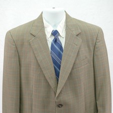 Austin Reed Italy Worsted Wool Blazer Sport Coat 40R Tan Green Black Houndstooth