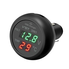 12V  Voltmeter Thermometer mit USB Anschluss - Auto Zubehör