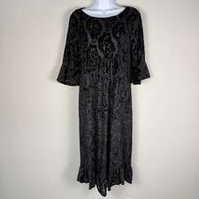 Uncle Frank Black Velvet Burnout Midi Dress Womens Large Whimsigoth Witchy Vamp