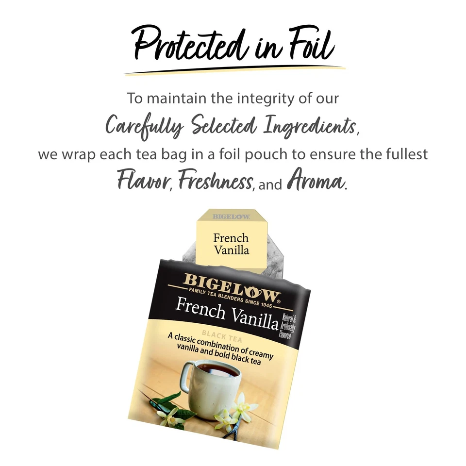 Bolsas de té negras Bigelow French Vanilla, caja de 20 unidades (paquete de 6), con cafeína Foto 4 de 4