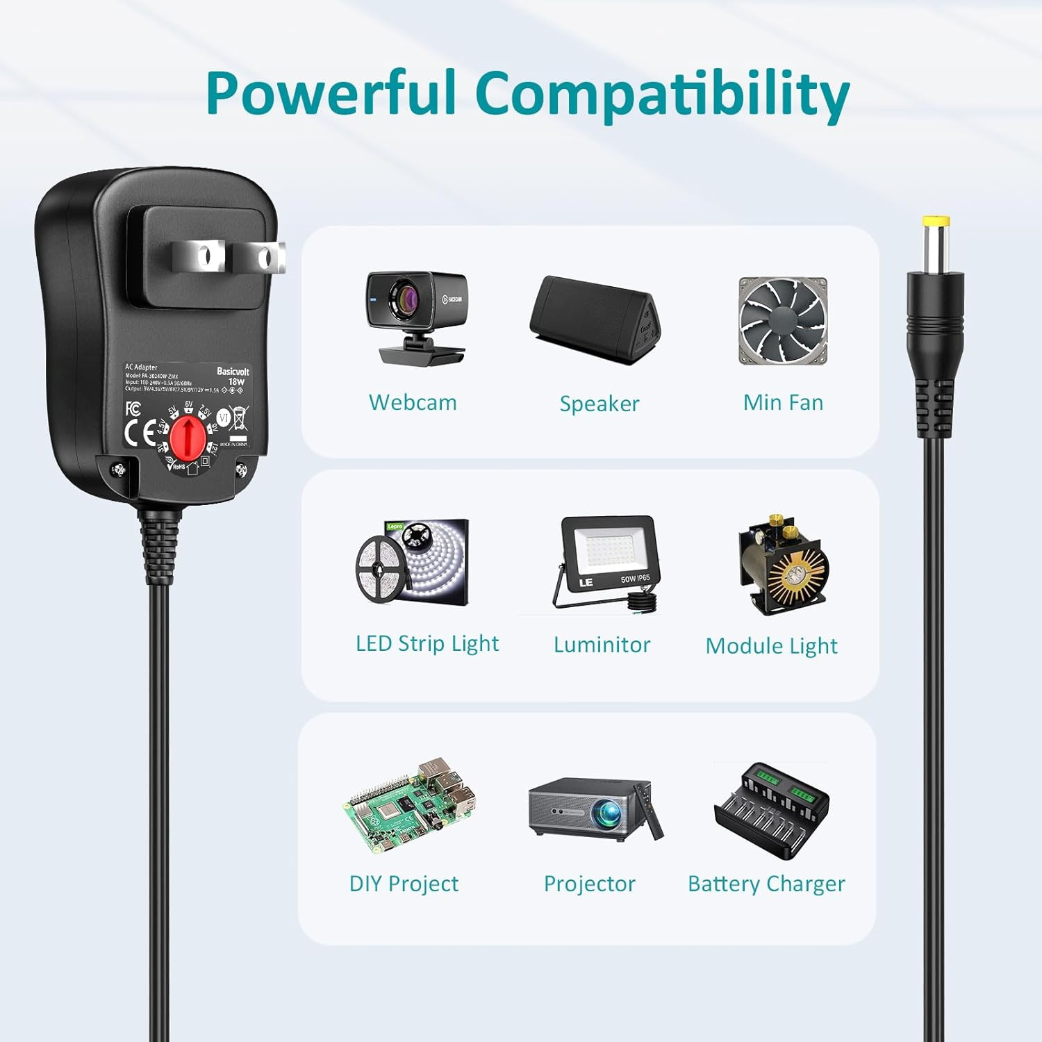 18W 3V 4.5V 5V 6V 7.5V 9V 12V DC Power Supply Universal AC Adapter Replacement C