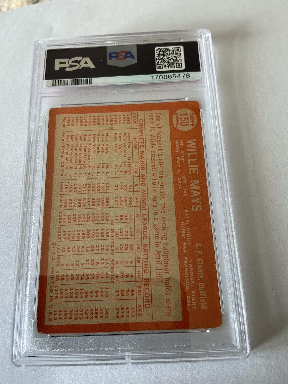 1964 Topps Willie Mays #150 San Francisco Giants HOF⚾️⚾️💥 PSA 1 view 2