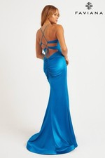 Faviana Sparkle Blue Mermaid Lace-Up Ruching Formal Prom Dress Wedding Rt 372