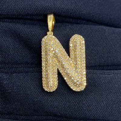 Leronge Diamant Initiale N Blase Anhänger in 10k Gelbgold & natürlichen Diamanten