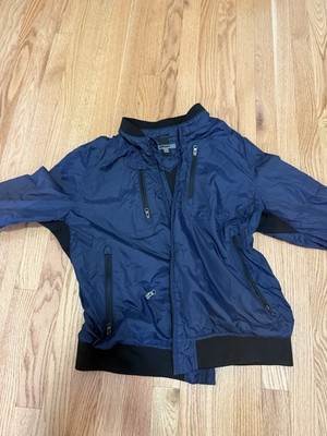 DKNY Men's Blue Bomber Jacket Full Zip Band Collar Zipper Pockets Size M
