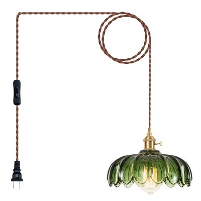 Plug In Pendant Light Glass Swag Lamp Hanging Lamp 177in Cord With On Off Switch