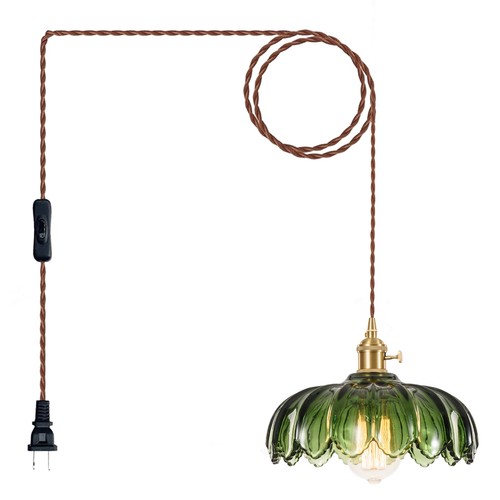 Plug In Pendant Light Glass Swag Lamp Hanging Lamp 177in Cord With On Off Switch
