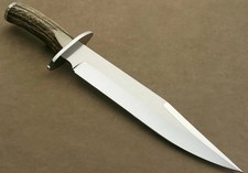 CUSTOM HANDMADE CARBON STEEL STAG ANTLER HANDLE LARGE BOWIE KNIFE BIG BOWIE