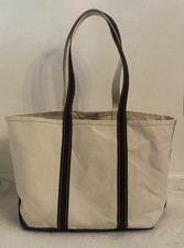 LL Bean Boat And Tote Large Bag 21  Ivory Canvas Black Trim Open Top Made In USA
