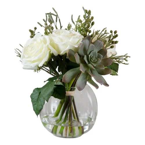 Uttermost Belmonte Polyester Glass Plastic Floral Bouquet & Vase in Green/White - Picture 2 of 7