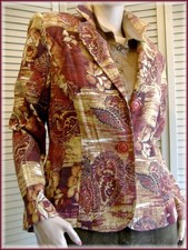 REQUIREMENTS Paisley Floral Blazer Jacket PM 40" bust Cranberry  Tan Unlined