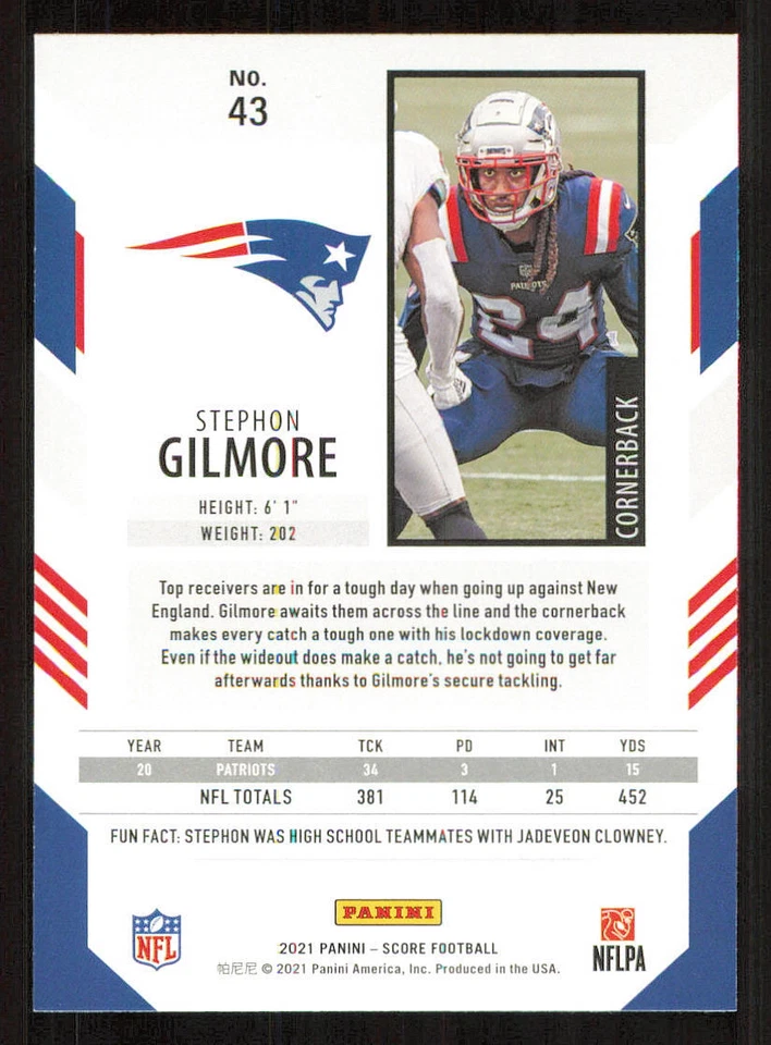 2021 Score Red #43 Stephon Gilmore - Image 2 of 2