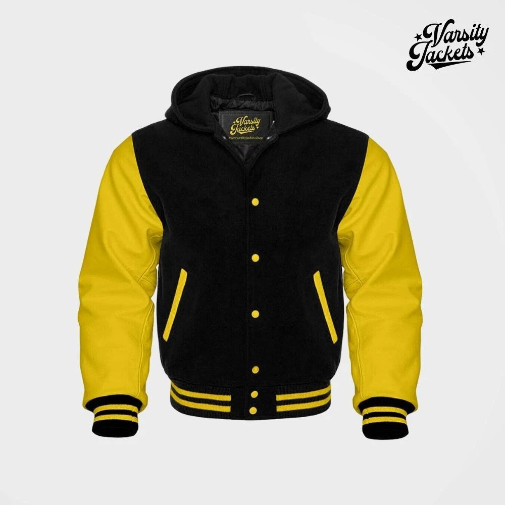 Men's Black and Yellow Bomber Varsity Jacket