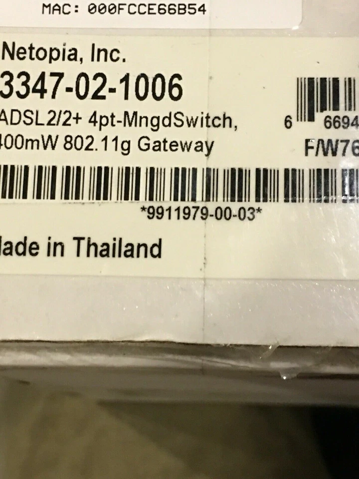 BRAND NEW NETOPIA 3347-02-1006  WIRELESS ROUTER ADSL2/2 +4 PORT MNGD SWITCH - Image 2 of 3