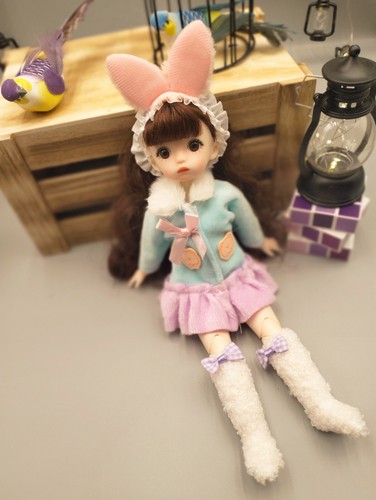 Cute Brunette Girl with Bunny Ears 30cm BJD Doll - Picture 7 of 13