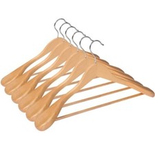 Solid Wood Suit Hangers 6 Pack Coat Hangers with Non Slip Trouser Bar 360  Sw...