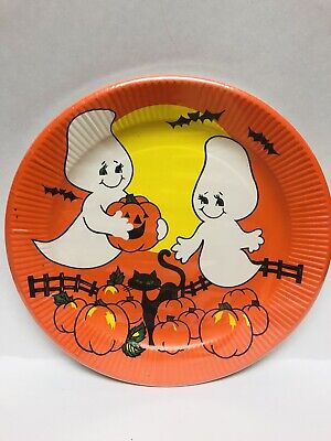 Vtg Lot Halloween Party Plates Napkins Ghost Cat Pumpkins